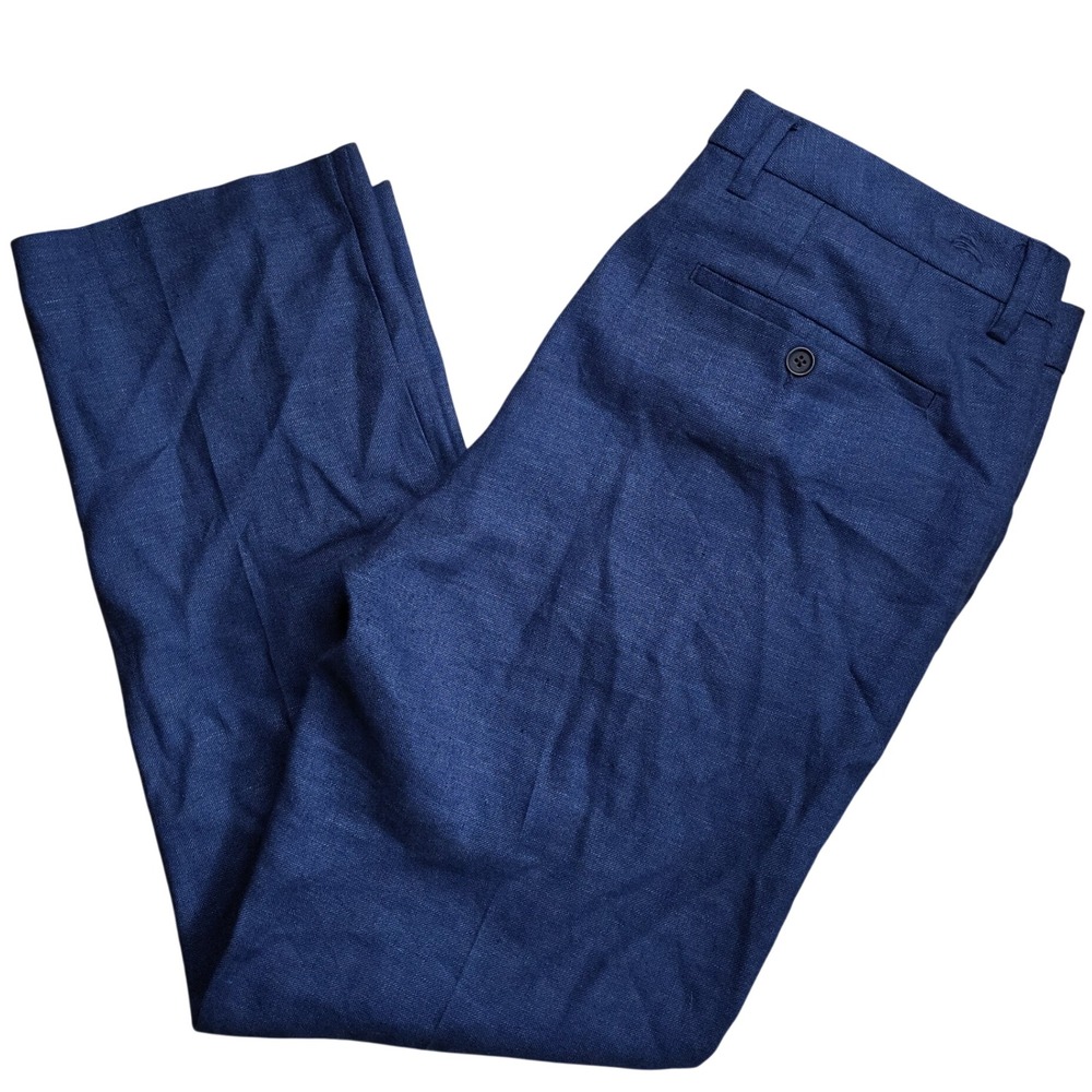 Tommy Bahama Latigo Beach Mens 33x30 Flat Front Blue Linen Blend Pants